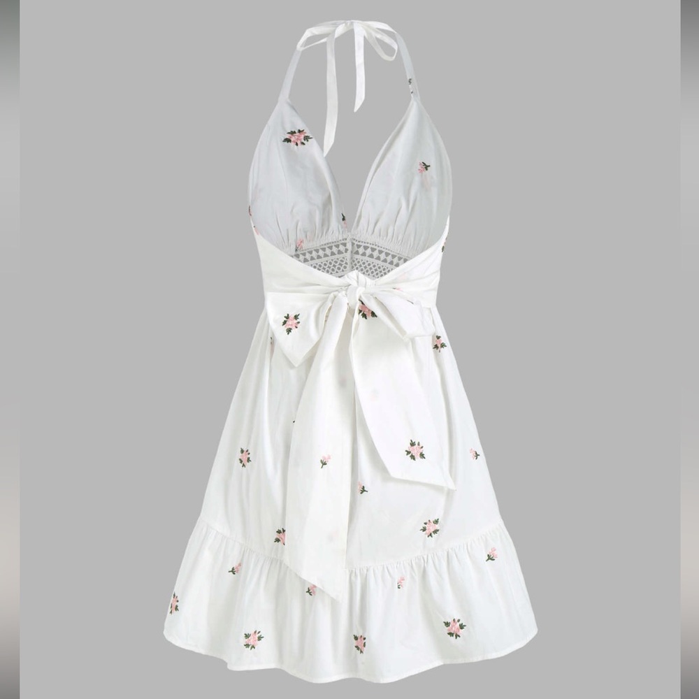 Floral Ruffles Halter V-neck Mini Dress (Extra Small) - Picture 2 of 5